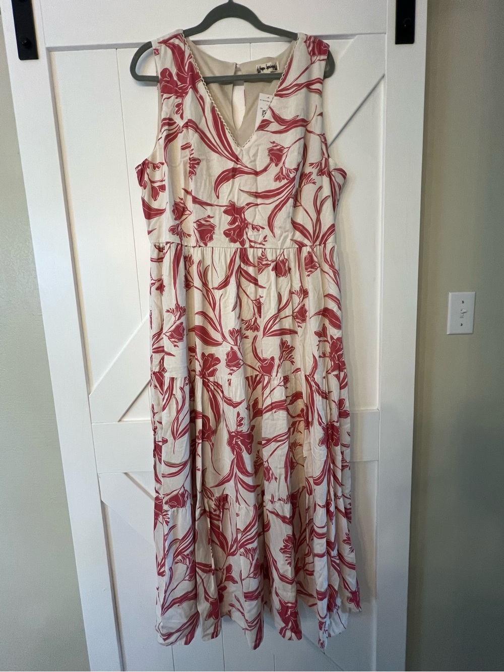 V-Neck Cream Maxi Dress with Rose Floral Print